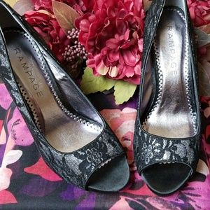 Cute black & silver sequin lace peep-toe pumps